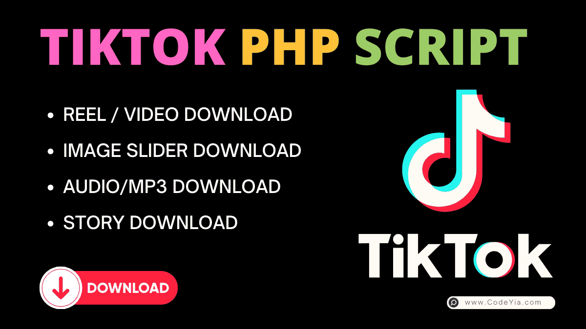 TikTok Video, Reel, Audio, Image & Story Downloader PHP Script